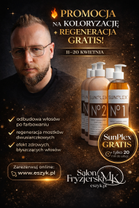 ???? PROMOCJA NA KOLORYZACJĘ + REGENERACJA GRATIS! ???? W dniach 11–20 kwietnia przygotowaliśmy dla Was coś wyjątkowego ✨ Do każdej usługi farbowania otrzymujesz zabieg regeneracyjny SunPlex GRATIS ???? ???? Idealny po: ✔ koloryzacji ✔ pasemkach ✔ trwałej